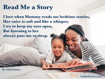 Mamá e hija leyendo en la cama y poema