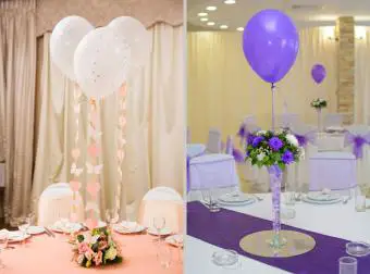 centro de mesa de decoración de globos de recepción de boda