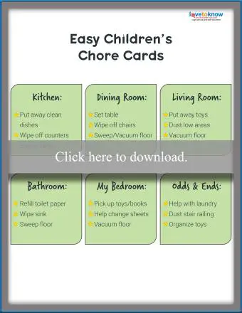 Lista de tarjetas de tareas para niños