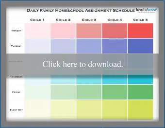 Plantilla de horario familiar diario de la escuela en el hogar