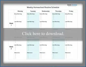 Plantilla de horario de rutina semanal de educación en el hogar