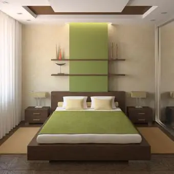 Dormitorio moderno con estantes